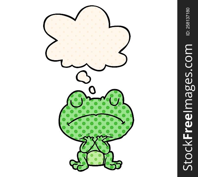 cartoon frog with thought bubble in comic book style