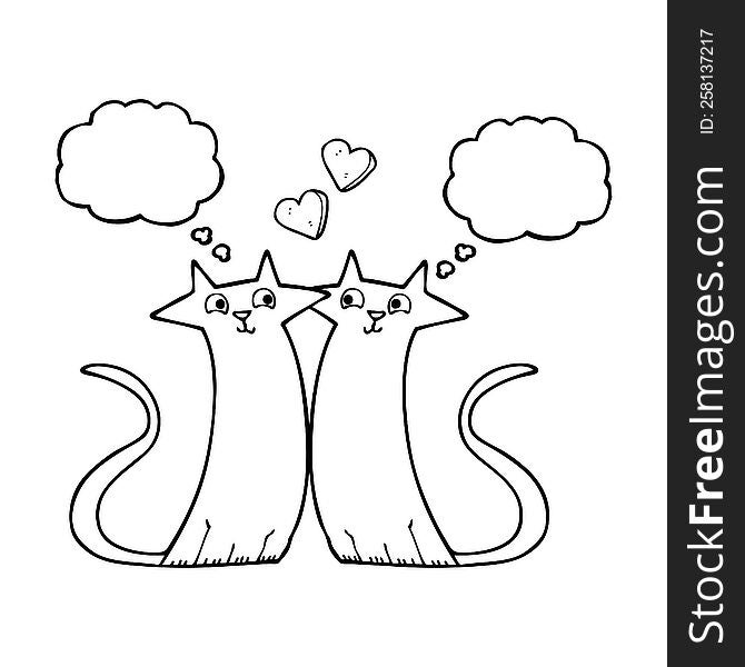 freehand drawn thought bubble cartoon cats in love
