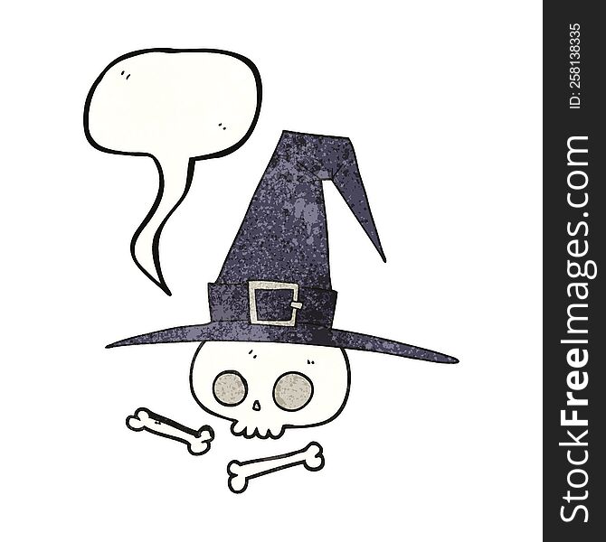 freehand speech bubble textured cartoon witch hat with skull