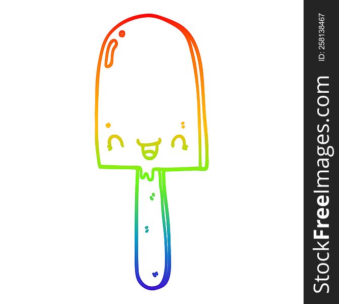 rainbow gradient line drawing of a cartoon ice lolly