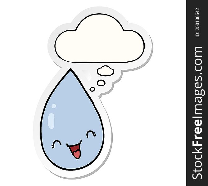 cartoon raindrop with thought bubble as a printed sticker