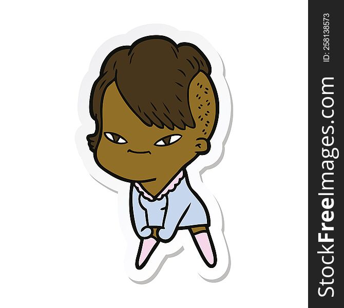 sticker of a cute cartoon girl with hipster haircut