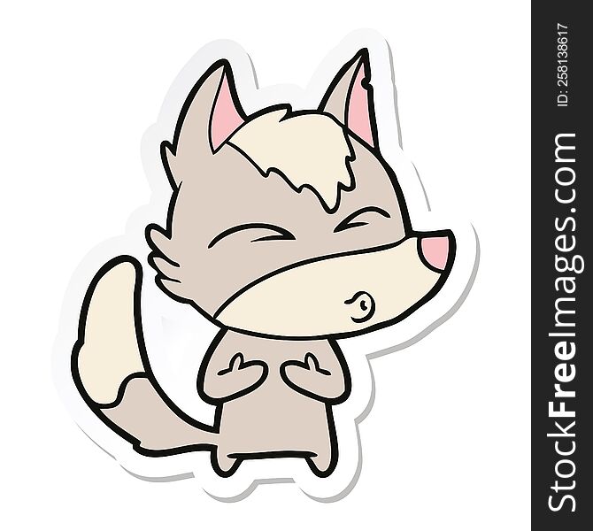 Sticker Of A Cartoon Wolf Whistling