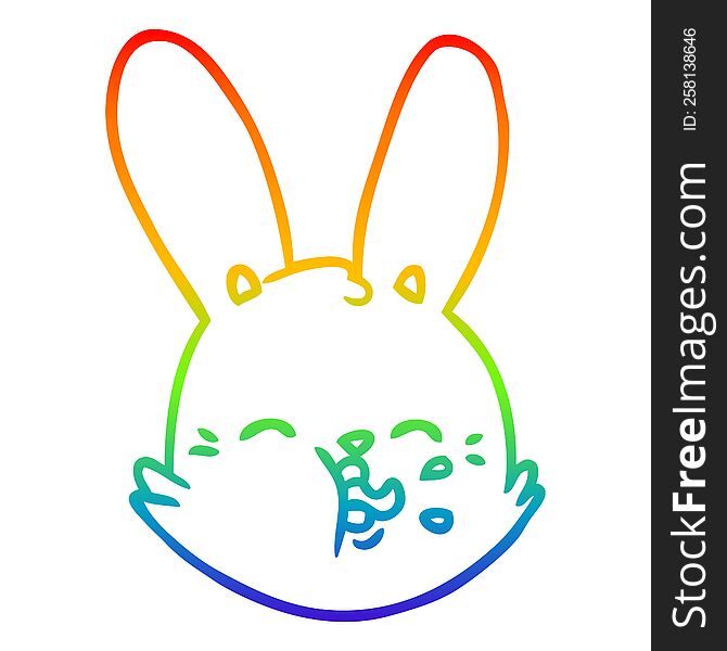 rainbow gradient line drawing of a cartoon funny rabbit face