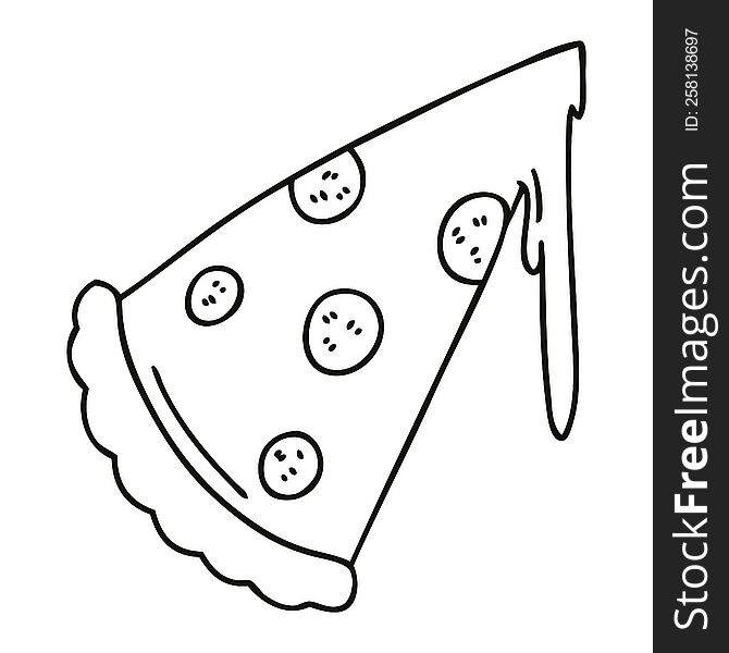 line drawing quirky cartoon slice of pizza. line drawing quirky cartoon slice of pizza