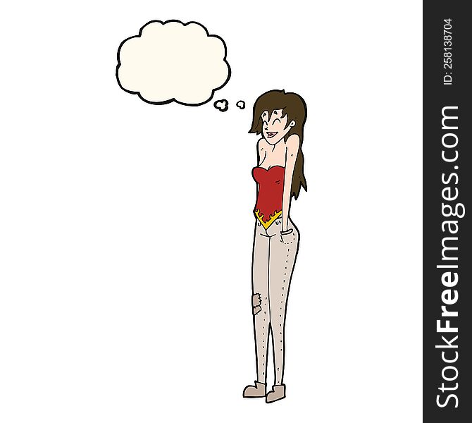 Cartoon Pretty Woman Shrugging Shoulders With Thought Bubble