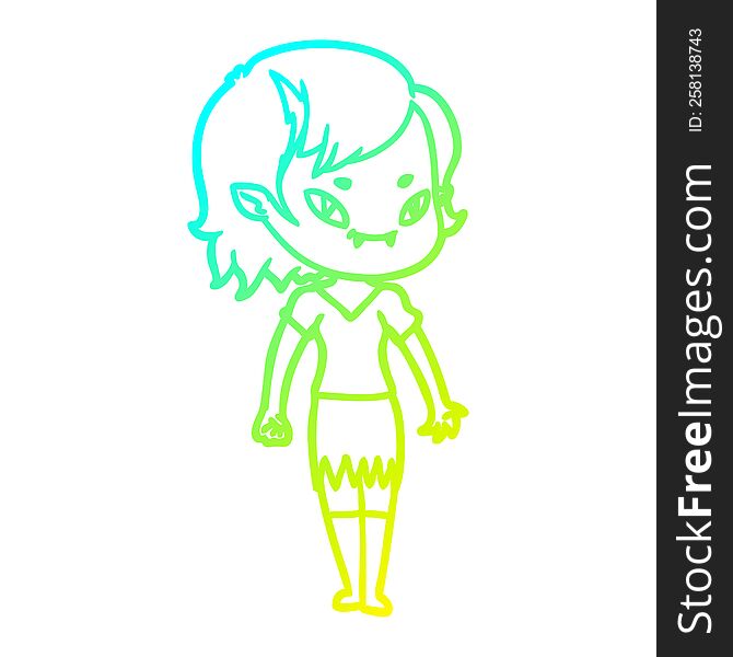 cold gradient line drawing of a cartoon friendly vampire girl