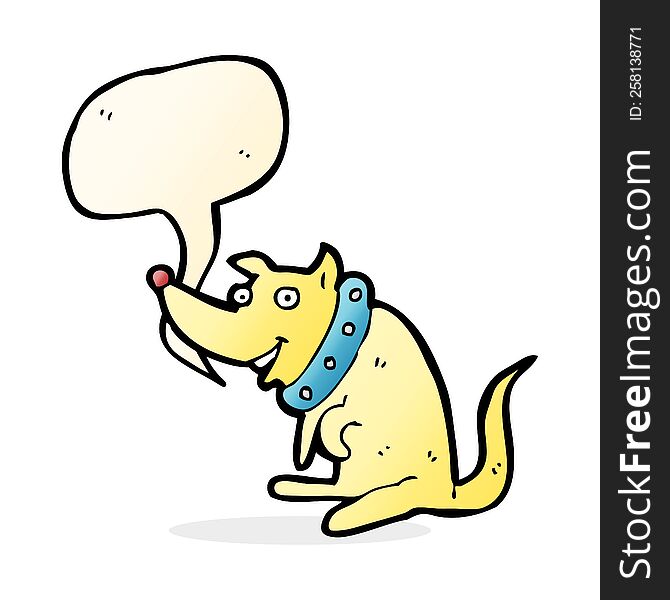 cartoon happy dog in big collar with speech bubble