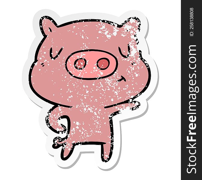 Distressed Sticker Of A Cartoon Pig Pointing