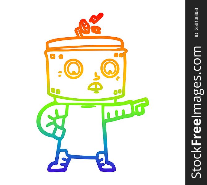Rainbow Gradient Line Drawing Cartoon Robot Pointing