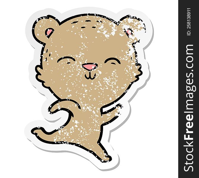 Distressed Sticker Of A Happy Cartoon Bear