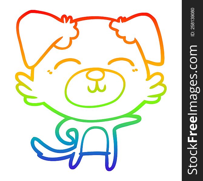 rainbow gradient line drawing of a cartoon dog pointing