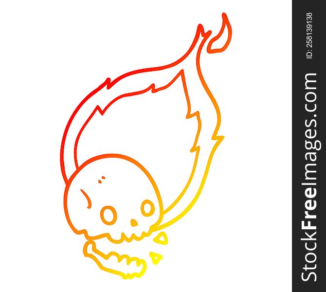 Warm Gradient Line Drawing Spooky Cartoon Flaming Skull