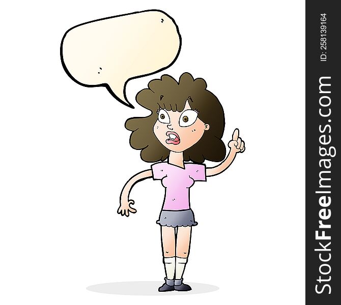 cartoon woman making point with speech bubble