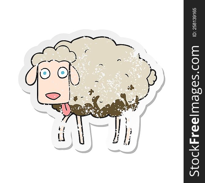 retro distressed sticker of a cartoon muddy sheep