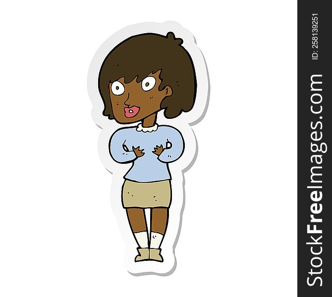 Sticker Of A Cartoon Woman Making Who Me Gesture