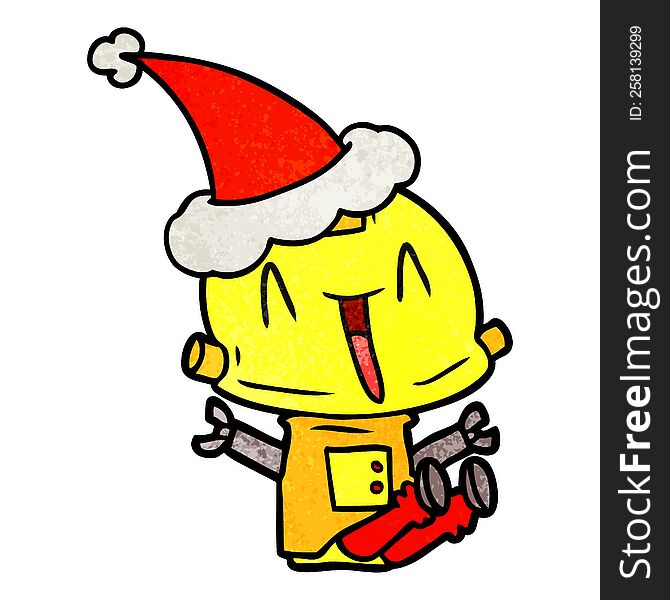 Textured Cartoon Of A Robot Wearing Santa Hat