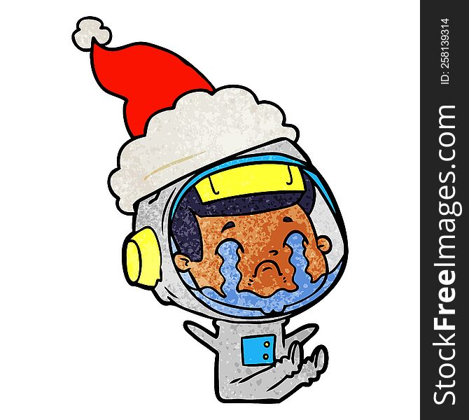 Textured Cartoon Of A Crying Astronaut Wearing Santa Hat