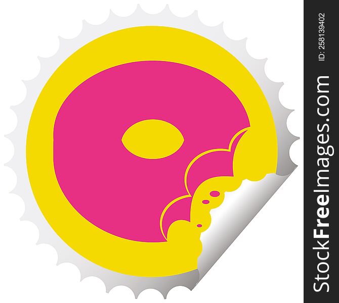 bitten donut graphic vector circular peeling sticker. bitten donut graphic vector circular peeling sticker