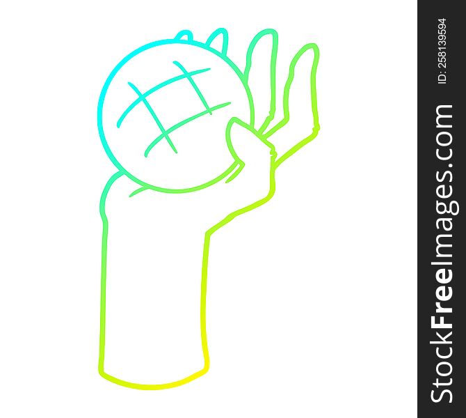 cold gradient line drawing of a cartoon hand throwing ball