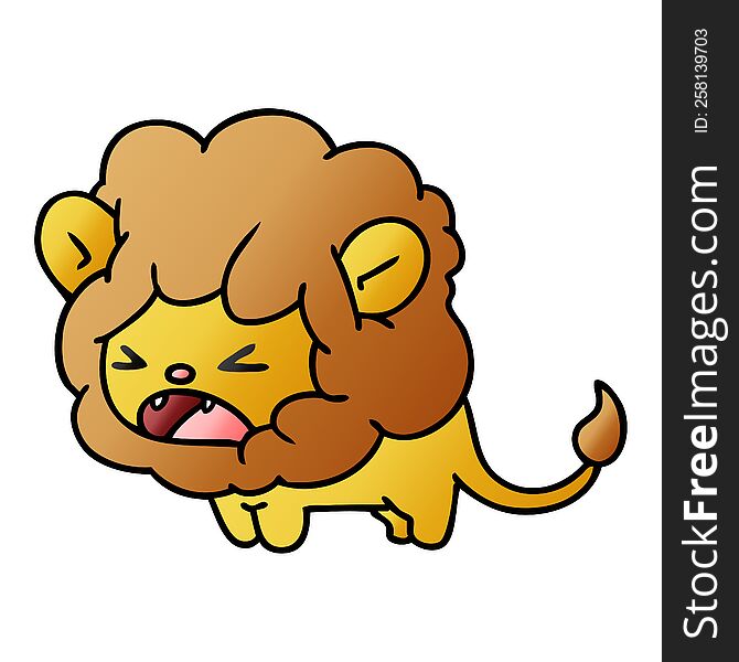 freehand drawn gradient cartoon of cute kawaii roaring lion
