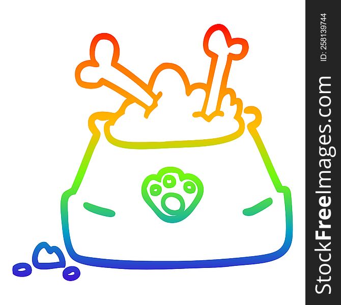 rainbow gradient line drawing of a cartoon pet bowl