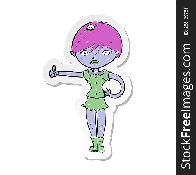 Sticker Of A Cartoon Vampire Girl Giving Thumbs Up Symbol