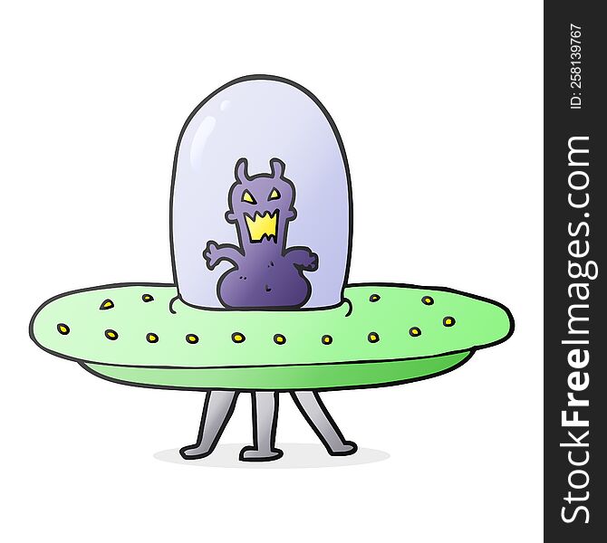 Cartoon Alien In Flying Saucer