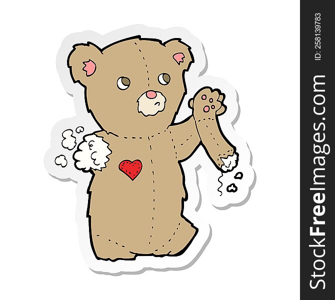 Sticker Of A Cartoon Teddy Bear With Torn Arm