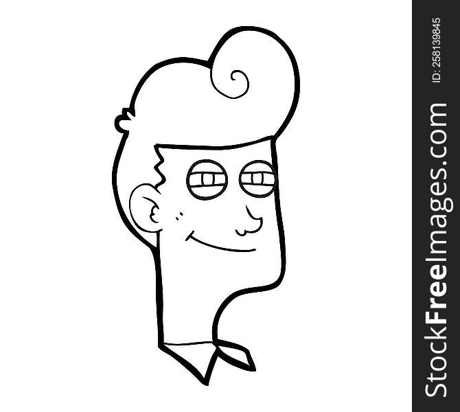 freehand drawn black and white cartoon smiling man