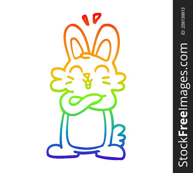 Rainbow Gradient Line Drawing Cartoon Cute Bunny