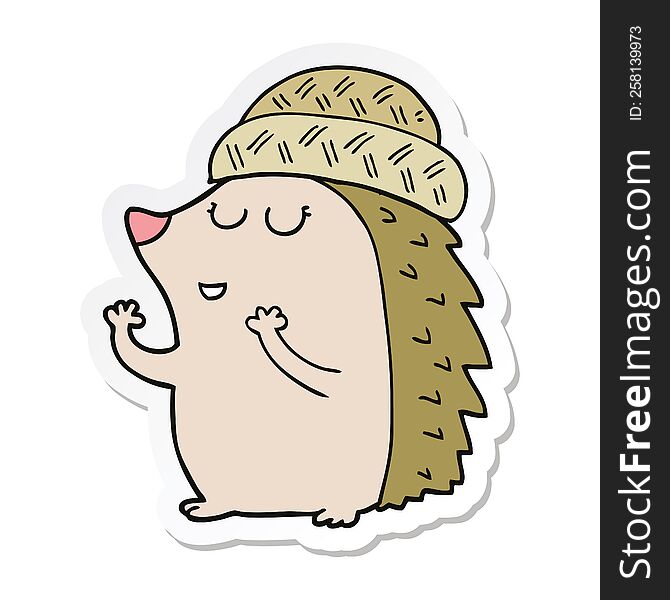 sticker of a cartoon hedgehog wearing hat