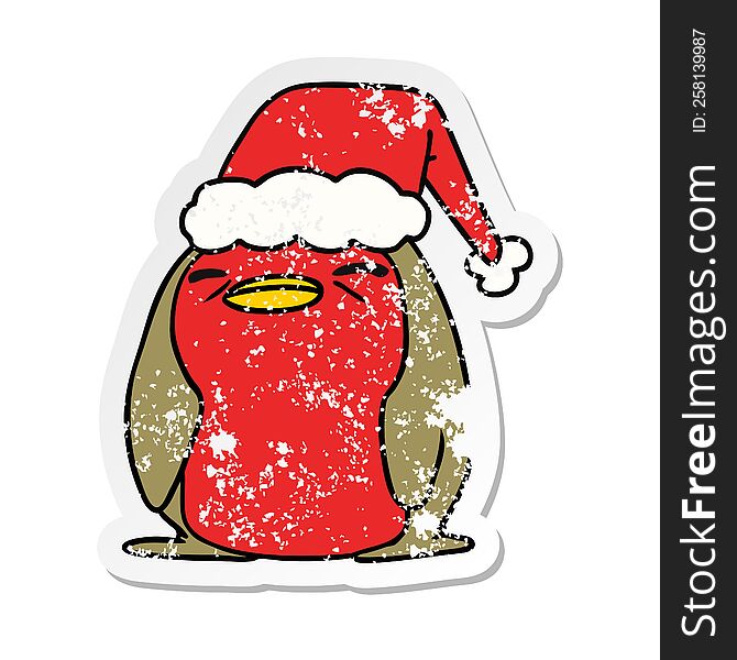 hand drawn christmas distressed sticker cartoon of kawaii robin. hand drawn christmas distressed sticker cartoon of kawaii robin