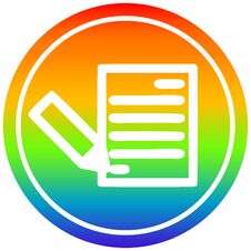 Document And Pencil Circular In Rainbow Spectrum Stock Photography