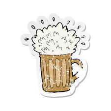 Retro Distressed Sticker Of A Cartoon Frothy Beer Stock Images