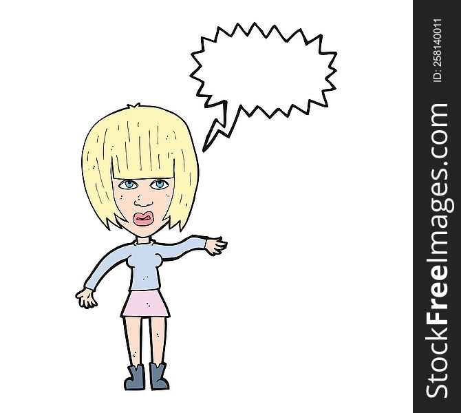 cartoon woman waving away with speech bubble