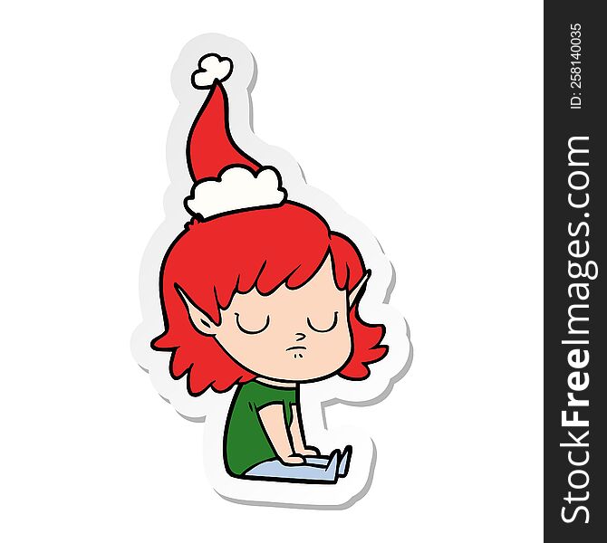 hand drawn sticker cartoon of a elf girl wearing santa hat