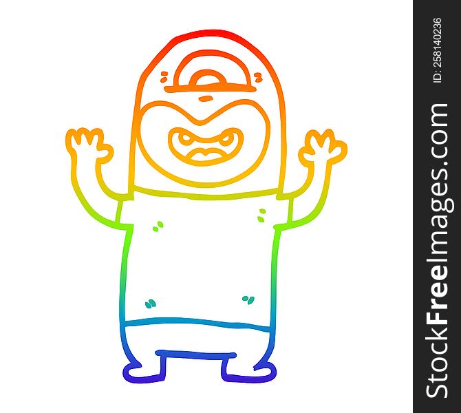 Rainbow Gradient Line Drawing Cartoon Alien Monster