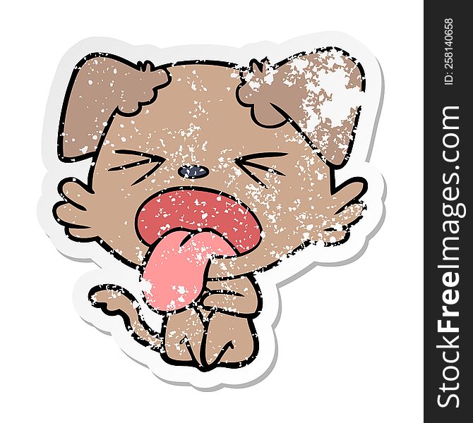 distressed sticker of a cartoon disgusted dog sitting