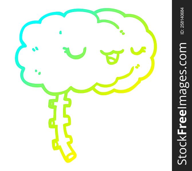 Cold Gradient Line Drawing Happy Cartoon Brain