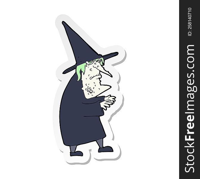 sticker of a cartoon ugly old witch