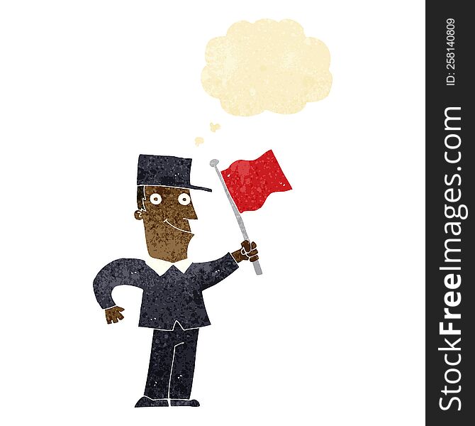 Cartoon Man Waving Flag With Thought Bubble