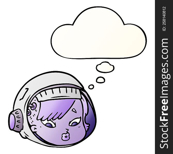cartoon astronaut face with thought bubble in smooth gradient style