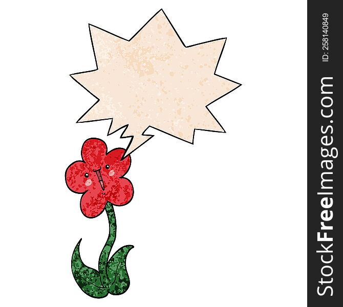 Cartoon Flower And Speech Bubble In Retro Texture Style