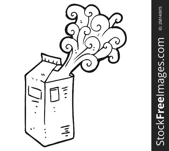 freehand drawn black and white cartoon milk carton exploding