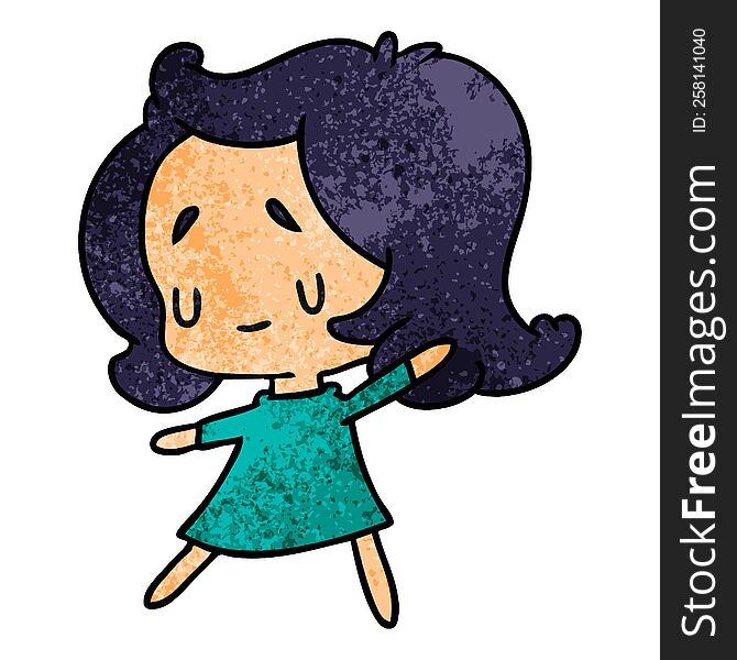 Textured Cartoon Of A Cute Kawaii Girl