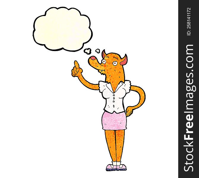 Cartoon Fox Woman With Idea With Thought Bubble