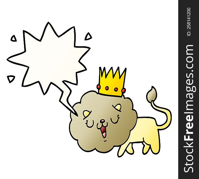 cartoon lion with crown with speech bubble in smooth gradient style. cartoon lion with crown with speech bubble in smooth gradient style