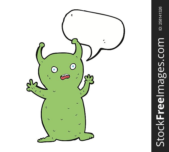 Cartoon Funny Little Alien With Speech Bubble