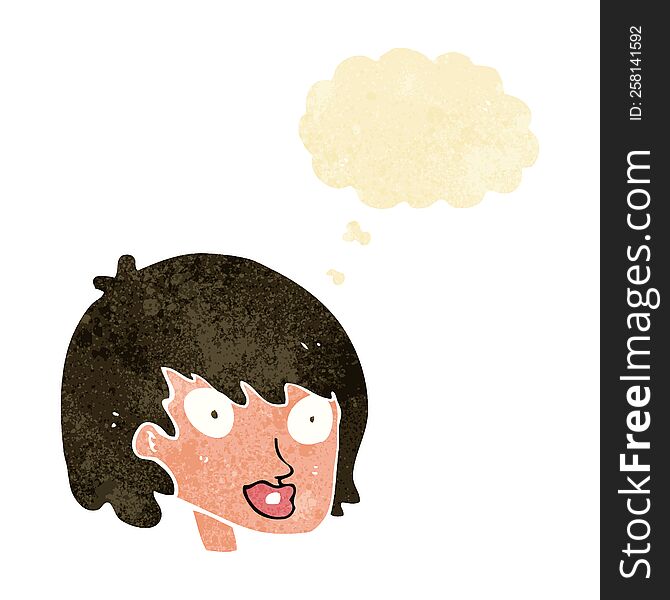 Cartoon Happy Female Face With Thought Bubble